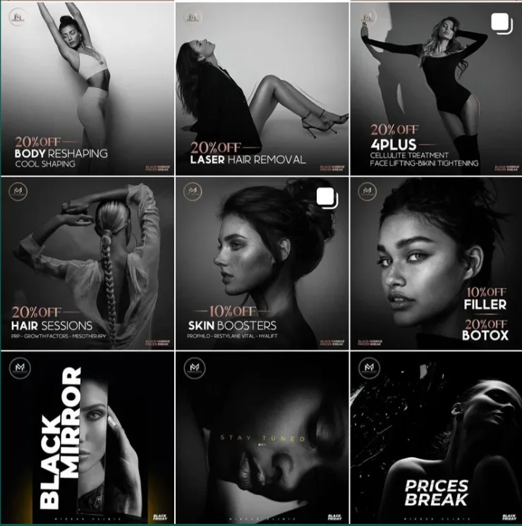 Black and white aesthetic medicine social media campaign