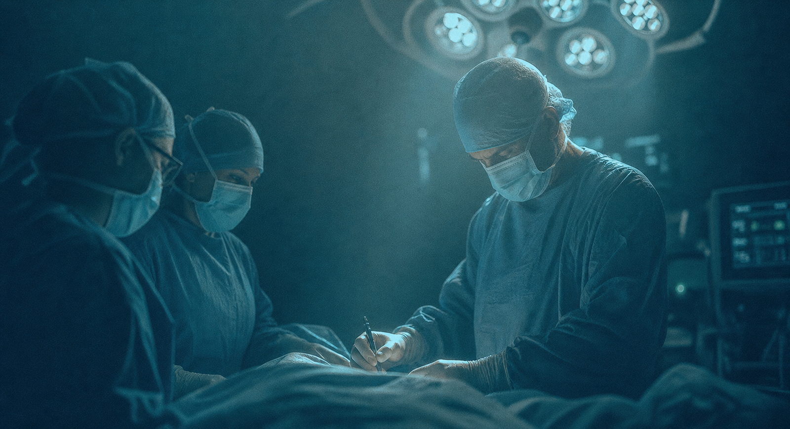 A medical team performing surgery in an operating room
