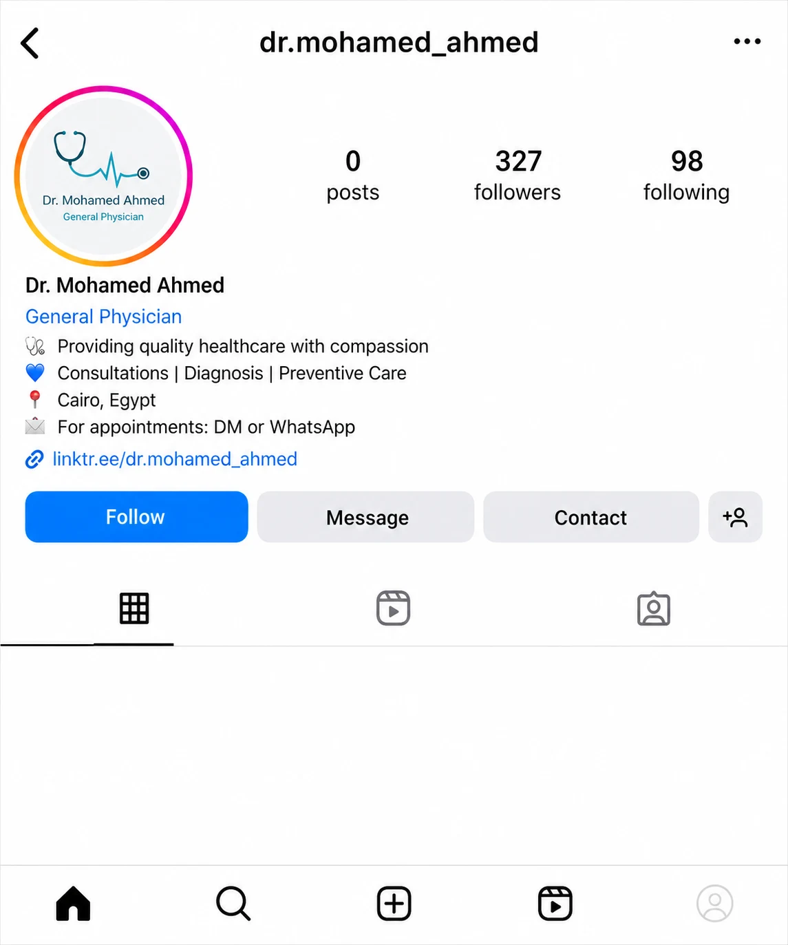 Facebook page before growth with 327 followers